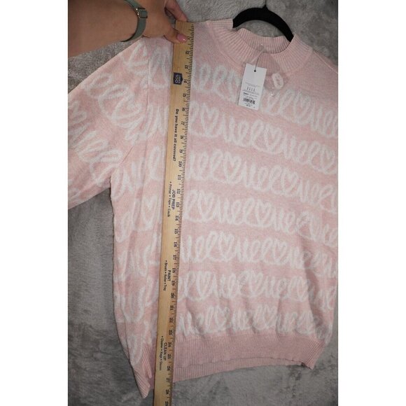 ELLE Pink & White Heart Script Sweater – NWT – Size XL - Picture 7 of 14